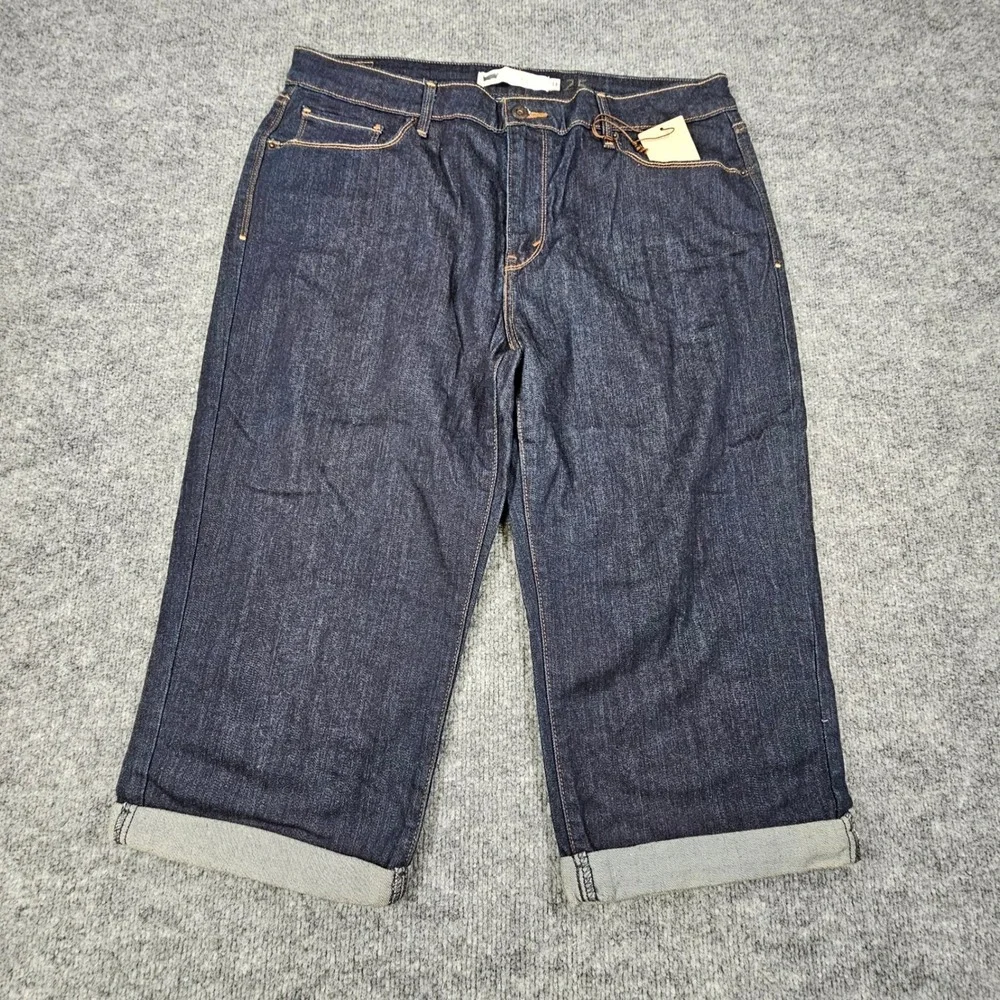 Levis Classic Capri Jeans Womens 14 W32 Cuffed Dark Indigo Cropped Stretch New